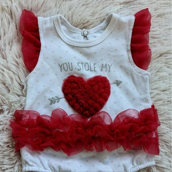 Kyle & Deena You Stole My Heart Tulle Ruffle Onesie 0-3m - Picture 1 of 5